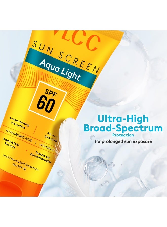 VLCC Aqua Light Sunscreen Gel SPF 60 PA++++ | High UVA & UVB Protection | Fast-Absorbing, Non-Greasy | No White Cast | Hyaluronic Acid & Vitamin C | Lightweight, Hydrating Sunscreen - 30g - Image 3